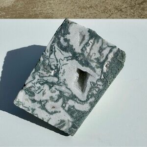 Natural Tree Agate with Druzy Pocket – Deep Green Veining,‎ Freestanding 3”x4”